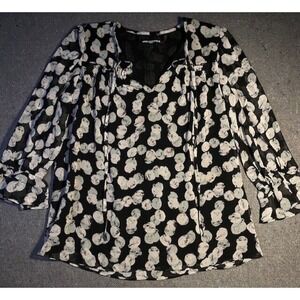 KARL LAGERFELD luxurious black & white FLORAL RUFFLE NECK‎ blouse SMALL